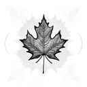 sugar maple leaf in autumn with wolf outline in the middle in arrows in the background tattoo design idea