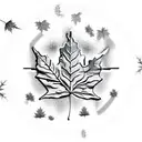 sugar maple leaf in autumn with wolf outline in the middle in arrows in the background tattoo design idea