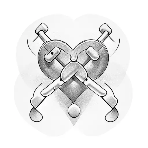 A dumbbell and a musical note forming a heart shape tattoo design idea