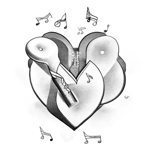 A dumbbell and a musical note forming a heart shape tattoo design idea
