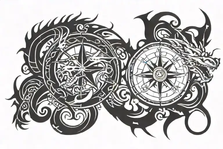 Compass and dragon tattoo design idea