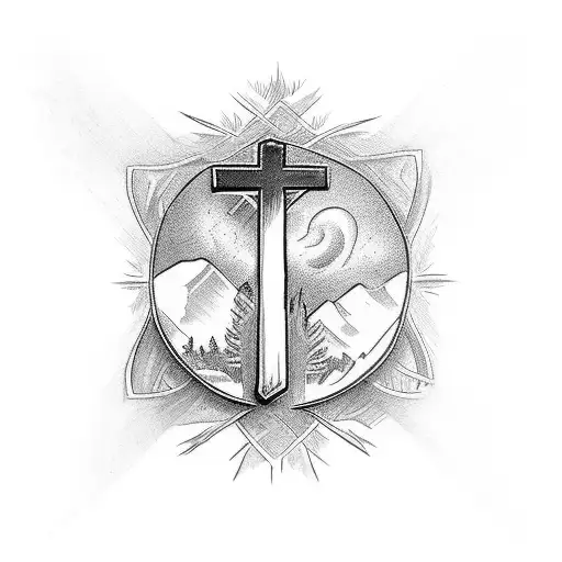 Cross with John 15:13 bible verse tattoo design idea