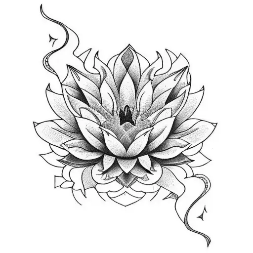 Phoenix coming from lotus with 2 stargazier lillies on both sides of the phoenix tattoo design idea