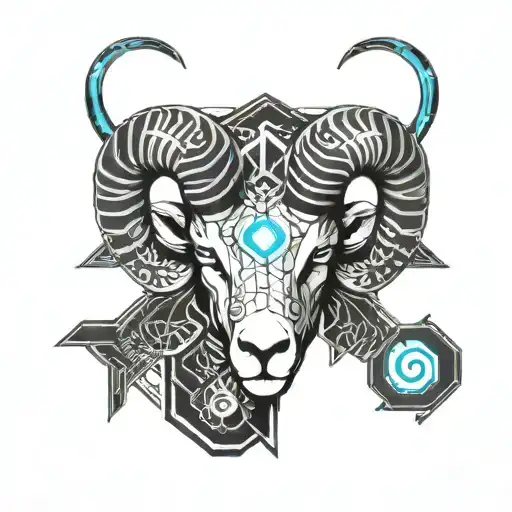 aries ram half color half black and white tattoo design idea