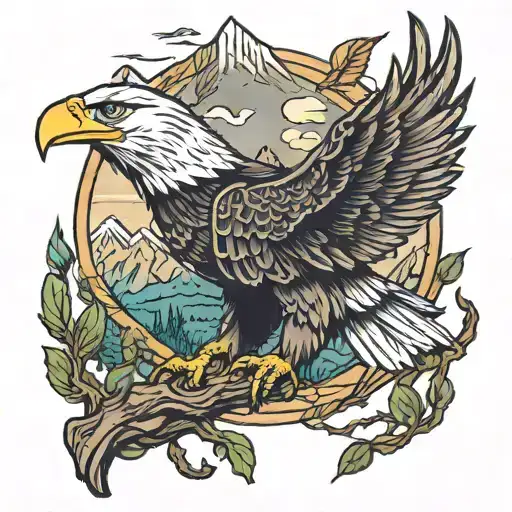 nature mountain bald eagle tattoo design idea