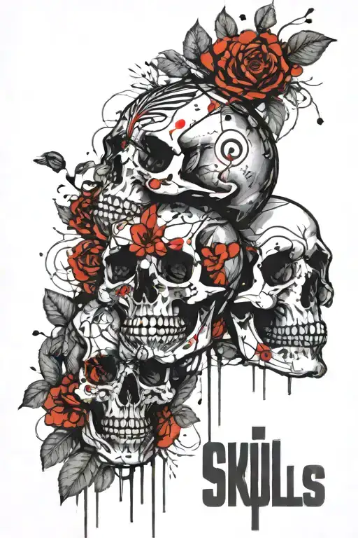 Skulls flowers "Allen" tattoo design idea
