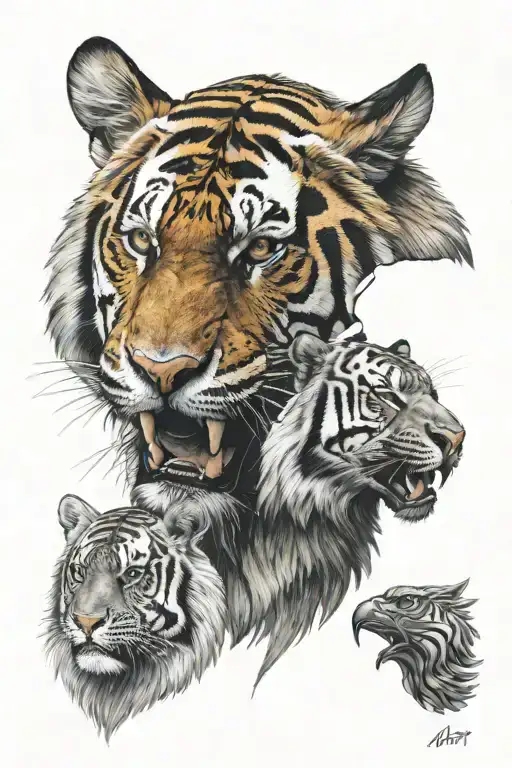 Eagl and tiger head tattoo design idea