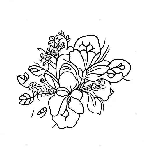 october, november, december, january birth flowers in a boquet with stems tattoo design idea