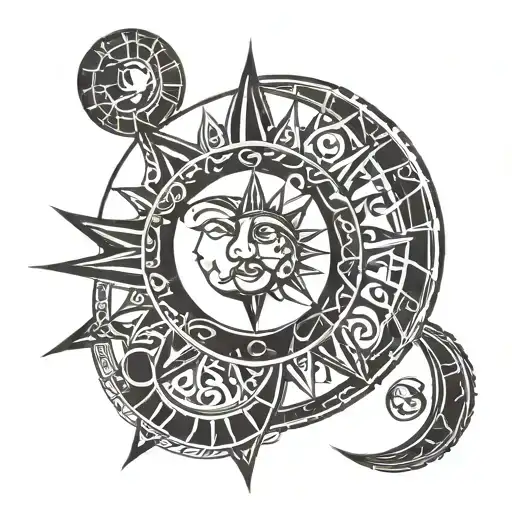Moon and Sun tribal marks tattoo design idea