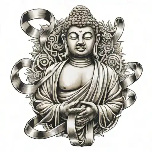 Buddha being held hostage with tape on his mouth tattoo design idea