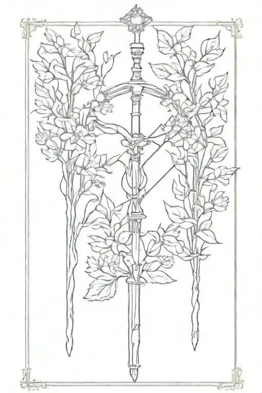 two of wands tarot card delicate line drawing tattoo design idea