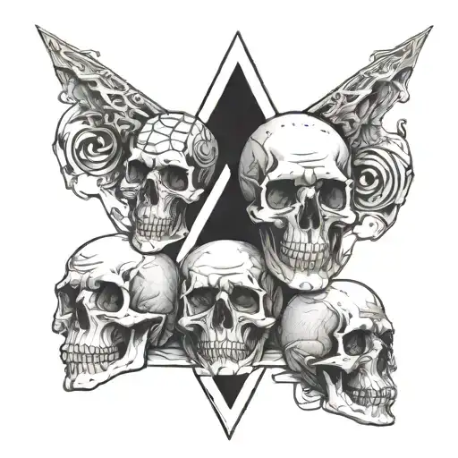 triangle skulls with silgilism and ancient goth greek tattoo design idea