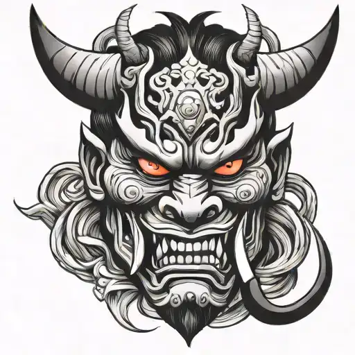 oni demon mask tattoo design idea