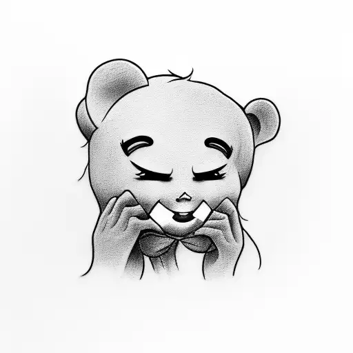 A girl crying holding teddy  tattoo design idea