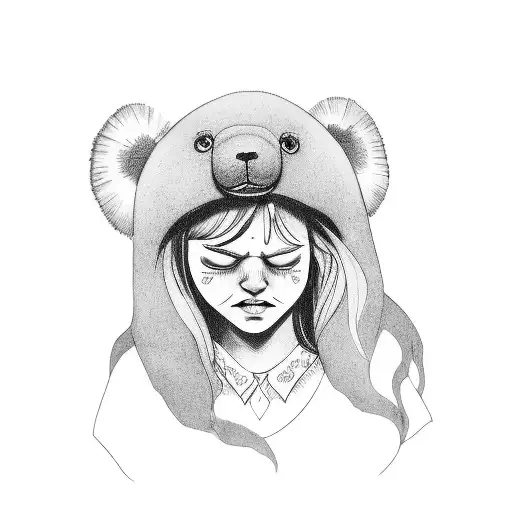 A girl crying holding teddy  tattoo design idea