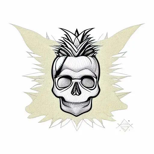 Skull with pineapple trolls with beard and hipster glasses  tattoo design idea