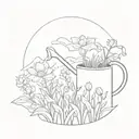 flowers growing in a valley with a watering can watering the flowers from above  tattoo design idea