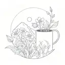 flowers growing in a valley with a watering can watering the flowers from above  tattoo design idea