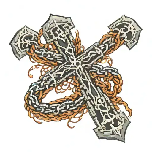 cross with broken chains wrapped tattoo design idea