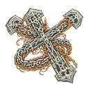cross with broken chains wrapped tattoo design idea