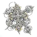 cross with broken chains wrapped tattoo design idea