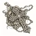 cross with broken chains wrapped tattoo design idea
