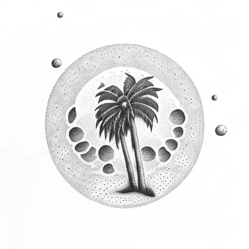 palm tree waterfall moon tattoo design idea