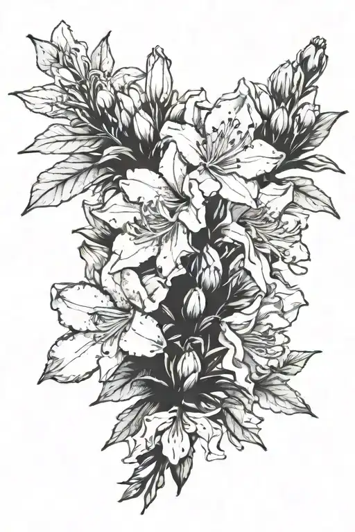 rhododendron with the words "Nothing ever lasts forever We will go softly Into the night" tattoo design idea