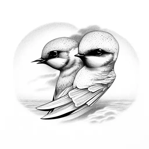 two swallows with human brain tattoo design idea