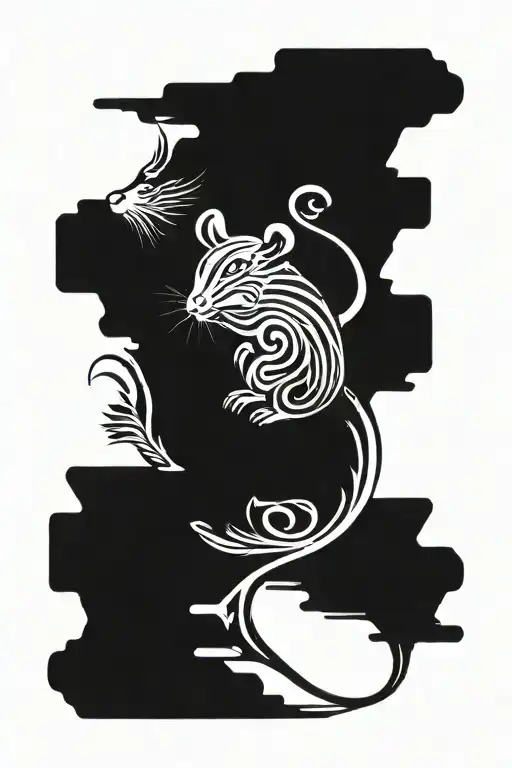 chinese zodiac rat with long tail tattoo design idea