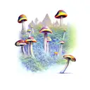 psychedelic mushrooms, smoking a joint in a rainforest tattoo design idea