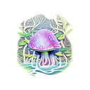 psychedelic mushrooms, smoking a joint in a rainforest tattoo design idea