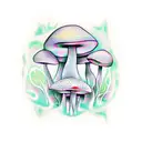 psychedelic mushrooms, smoking a joint in a rainforest tattoo design idea