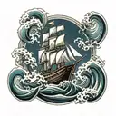 waves, Christian, ship with sails, ocean tattoo design idea