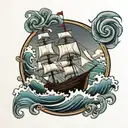 waves, Christian, ship with sails, ocean tattoo design idea