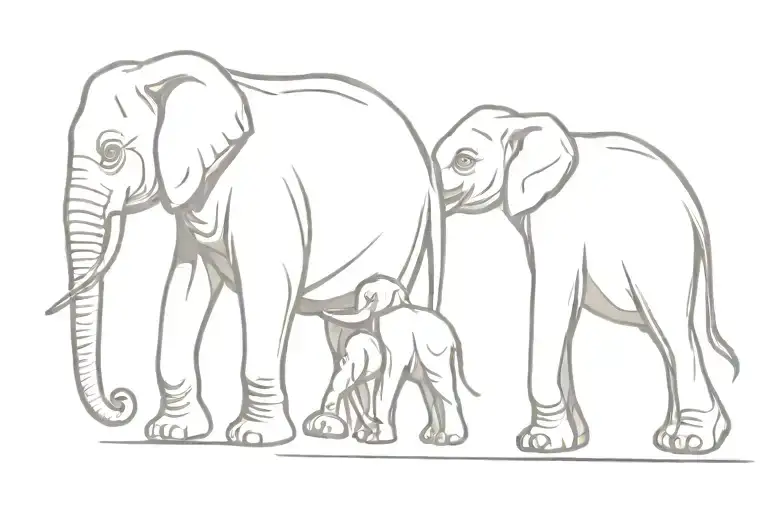 mama and baby elephants walking together tattoo design idea