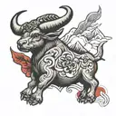 taurus zodiac sign top left chest piece with red eyes and mountains  no roses  tattoo design idea