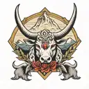 taurus zodiac sign top left chest piece with red eyes and mountains  no roses  tattoo design idea
