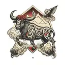 taurus zodiac sign top left chest piece with red eyes and mountains  no roses  tattoo design idea