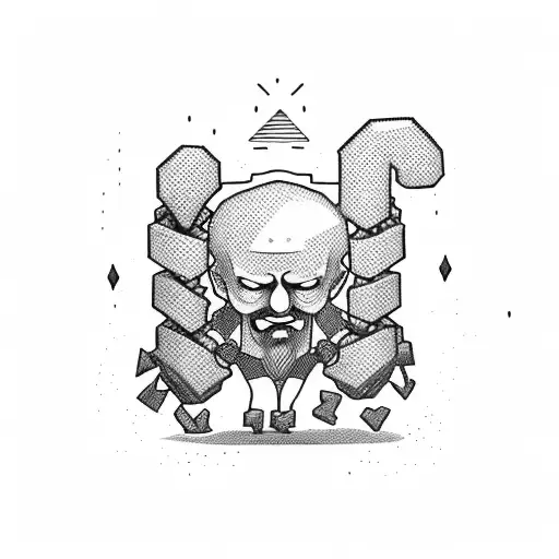 Strongman breaking chains made of black hearts tattoo design idea