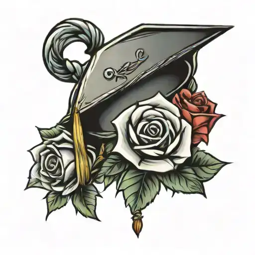Graduation Cap Tatoo Design with Roses  tattoo design idea
