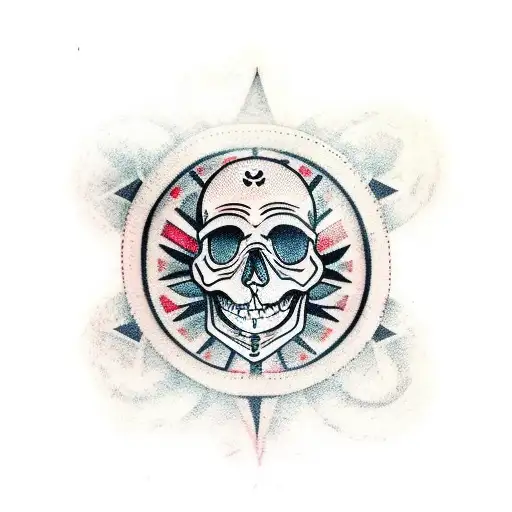 skull Vikingo and compass tattoo design idea