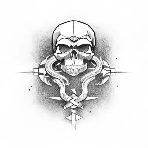 skull Vikingo and compass tattoo design idea