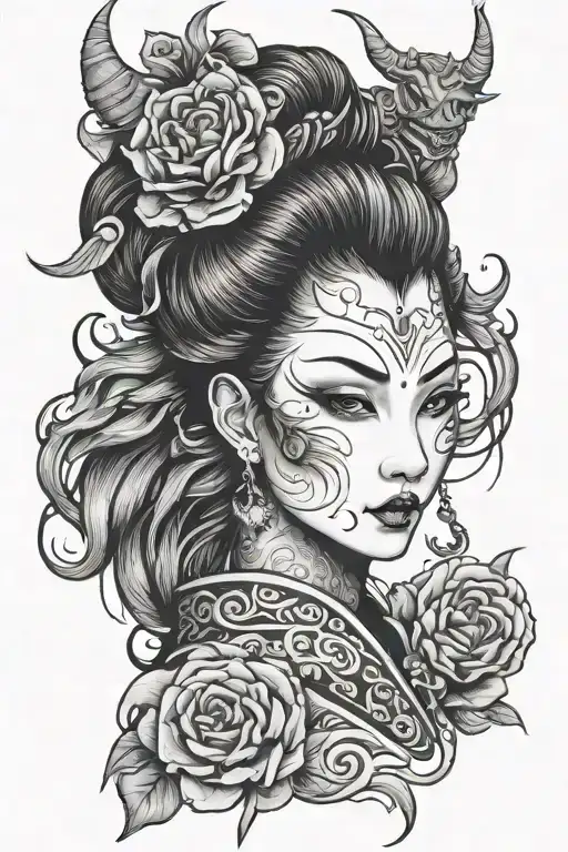 girl devil geisha face tattoo design idea