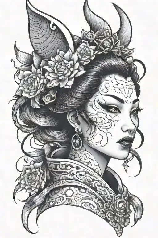 girl devil geisha face  tattoo design idea