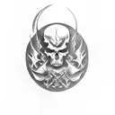 evil castle with Death (personification) infront of the castle tattoo design idea