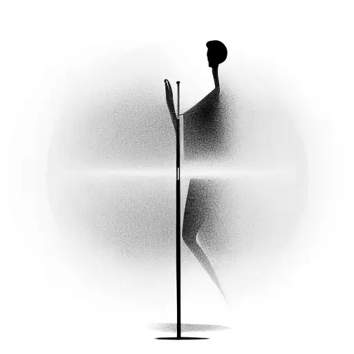 A minimalist design of a person standing in front of a mirror, reflecting their inner self, with a musical staff and notes intertwined in the reflection. tattoo design idea