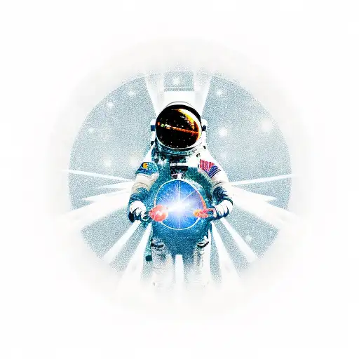 spaceman holding a solar sistem in his hand tattoo design idea