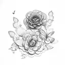 curved olive branch flowers butterfly  tattoo design idea