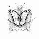 curved olive branch flowers butterfly  tattoo design idea